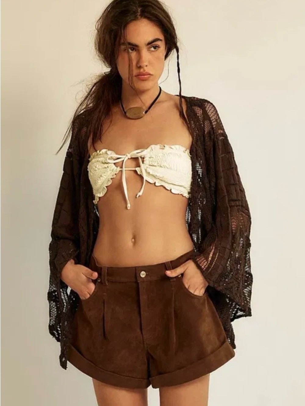Free People Brown Crochet Open-Knit Poncho - Picture 3 of 8